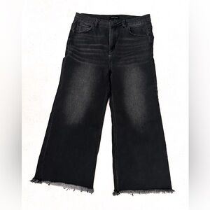 Risen Black Wide Leg Cropped Jeans for Women with Fray Hem 1X